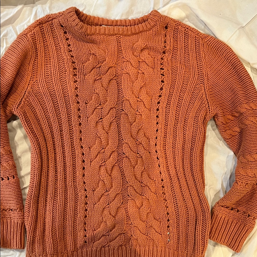 Roxy Women's Sweater - Warm Orange Cable Knit